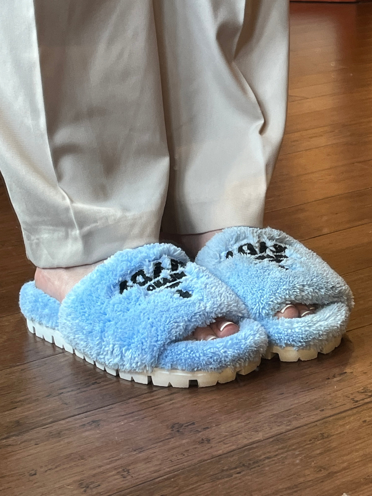 PRADA Blue Shearling Slide Sandals Size 37
