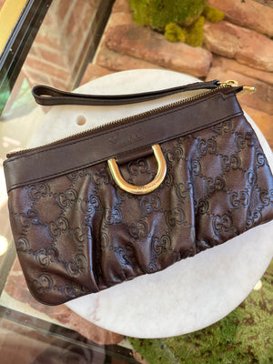 GUCCI Brown Guccissima Leather D-Ring Wristlet