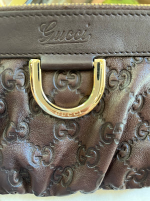 GUCCI Brown Guccissima Leather D-Ring Wristlet