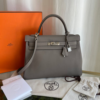 HERMES Gris Asphalte Veau Togo Leather Kelly 32