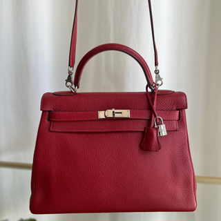 HERMES Red Clemence Leather Kelly 32