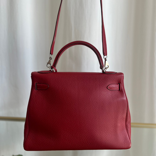 HERMES Red Clemence Leather Kelly 32