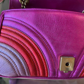 GUCCI GG Marmont Small Pink Metallic Diagonal Quilted Flap Shoulder Bag