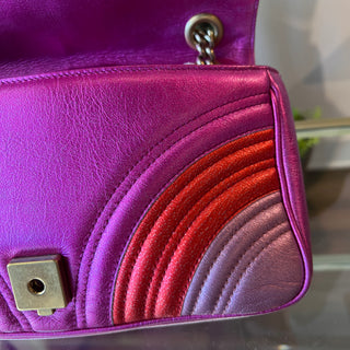 GUCCI GG Marmont Small Pink Metallic Diagonal Quilted Flap Shoulder Bag