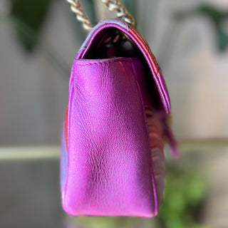 GUCCI GG Marmont Small Pink Metallic Diagonal Quilted Flap Shoulder Bag