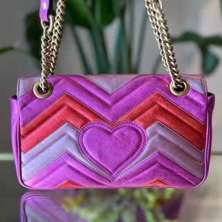 GUCCI GG Marmont Small Pink Metallic Diagonal Quilted Flap Shoulder Bag