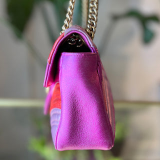 GUCCI GG Marmont Small Pink Metallic Diagonal Quilted Flap Shoulder Bag