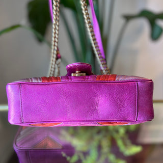 GUCCI GG Marmont Small Pink Metallic Diagonal Quilted Flap Shoulder Bag