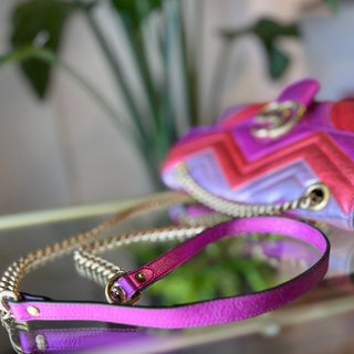 GUCCI GG Marmont Small Pink Metallic Diagonal Quilted Flap Shoulder Bag