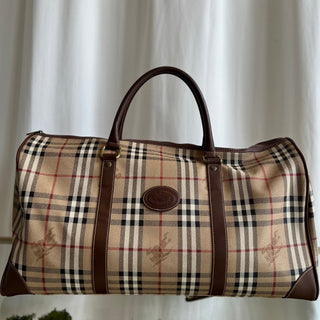 BURBERRY Brown Leather Boston Duffle Bag