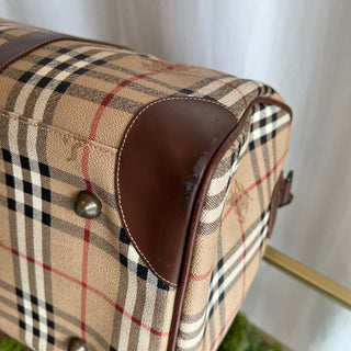 BURBERRY Brown Leather Boston Duffle Bag