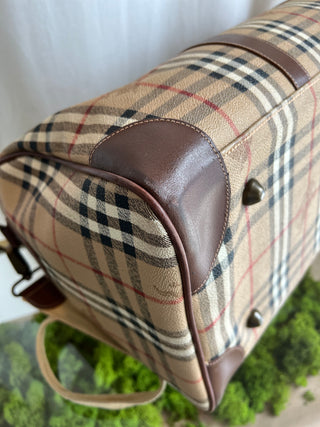 BURBERRY Brown Leather Boston Duffle Bag