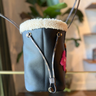 LOUIS VUITTON Neverfull MM Black Calfskin Leather Monogram Teddy Shearling Tote