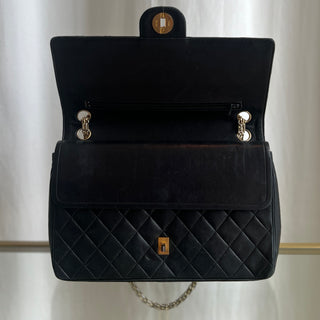 CHANEL Black Leather Quilted Double Flap Chain Shoulder Bag