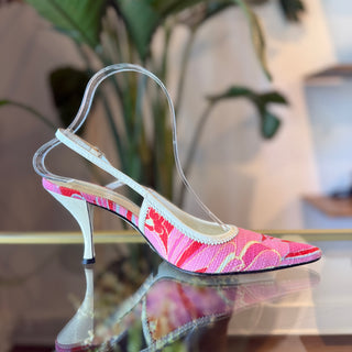 DOLCE&GABBANA Pink Paisley Sling Back Mules Heels Z37(7US)