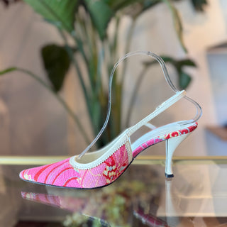 DOLCE&GABBANA Pink Paisley Sling Back Mules Heels Z37(7US)