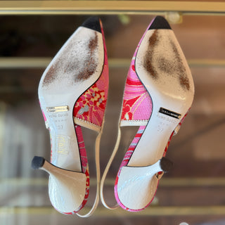 DOLCE&GABBANA Pink Paisley Sling Back Mules Heels Z37(7US)