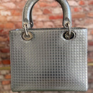 DIOR Lady Dior Leather 2WAY Hand/ Shoulder Bag Silver