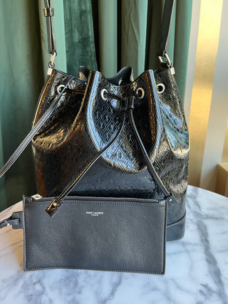 SAINT LAURENT Le Monogram Spazzolato Drawstring Bucket Bag