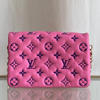 LOUIS VUITTON Pink Leather Monogram Embossed Pochette Coussin M80745 Crossbody