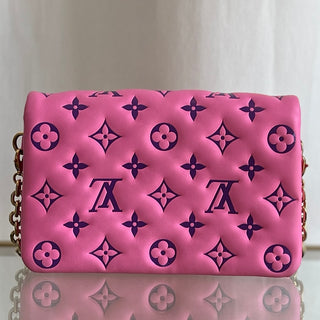 LOUIS VUITTON Pink Leather Monogram Embossed Pochette Coussin M80745 Crossbody