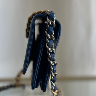 CHANEL 19 Blue Lambskin Leather Wallet On Chain