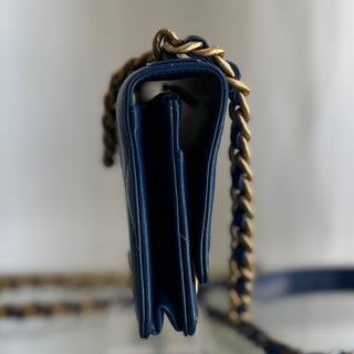 CHANEL 19 Blue Lambskin Leather Wallet On Chain