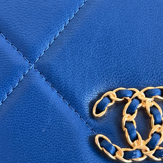 CHANEL 19 Blue Lambskin Leather Wallet On Chain