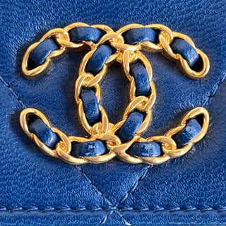 CHANEL 19 Blue Lambskin Leather Wallet On Chain