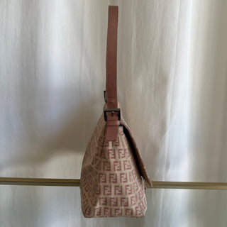 FENDI Beige Canvas Zucchino Mama Baguette Shoulder Bag