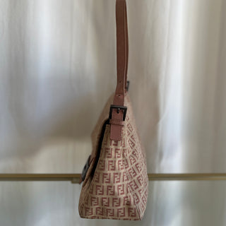 FENDI Beige Canvas Zucchino Mama Baguette Shoulder Bag