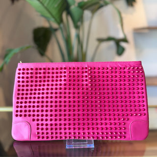 CHRISTIAN LOUBOUTIN Loubiposh Pink Calf Leather Spiked Chain Clutch