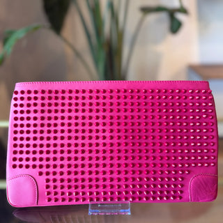 CHRISTIAN LOUBOUTIN Loubiposh Pink Calf Leather Spiked Chain Clutch