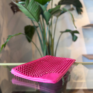 CHRISTIAN LOUBOUTIN Loubiposh Pink Calf Leather Spiked Chain Clutch