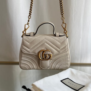 GUCCI White Leather GG Marmont 547260 2 Way Handbag & Crossbody