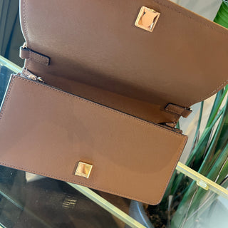 TORY BURCH Emerson Brown Saffiano Leather Convertible Crossbody