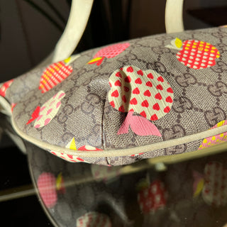 GUCCI GG Supreme Monogram Les Pommes Small Ophidia Half Moon Hobo Beige Multicolor Mystic White