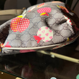 GUCCI GG Supreme Monogram Les Pommes Small Ophidia Half Moon Hobo Beige Multicolor Mystic White