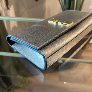 SAINT LAURENT Classic Monogram Clutch Metallic Calfskin Long