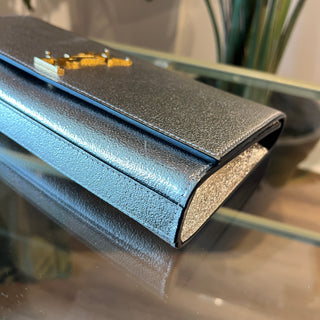 SAINT LAURENT Classic Monogram Clutch Metallic Calfskin Long