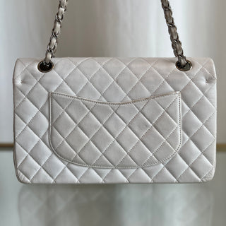 CHANEL White Lambskin Leather Medium Flap Vintage Shoulder Bag