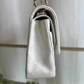 CHANEL White Lambskin Leather Medium Flap Vintage Shoulder Bag