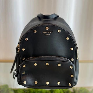 JIMMY CHOO Black Leather Backpack Gold Studded Bag