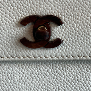 CHANEL White Caviar Leather Wood Top Handle Coco Mark Satchel