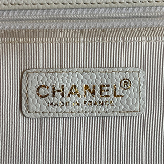 CHANEL White Caviar Leather Wood Top Handle Coco Mark Satchel