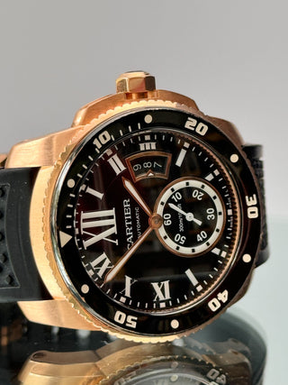 CARTIER Calibre de Cartier Diver ADLC Black Stainless Steel 18K Pink Gold Rubber 42mm Automatic Watch