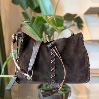 DOLCE & GABBANA Vintage Suede Whipstitch Shoulder Hobo Bag