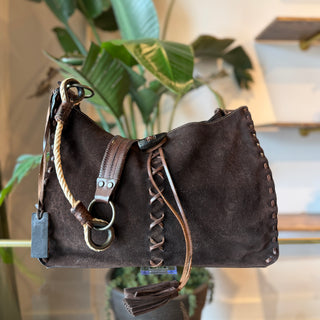 DOLCE & GABBANA Vintage Suede Whipstitch Shoulder Hobo Bag
