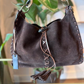 DOLCE & GABBANA Vintage Suede Whipstitch Shoulder Hobo Bag