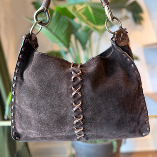 DOLCE & GABBANA Vintage Suede Whipstitch Shoulder Hobo Bag